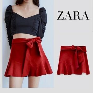 NWT Zara Red Bow Skirt Shorts